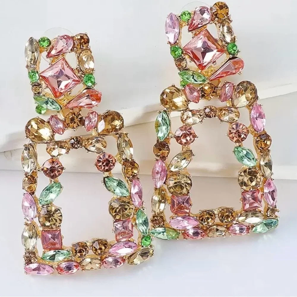 Elegant Multicolor Geometric Crystal Earrings
